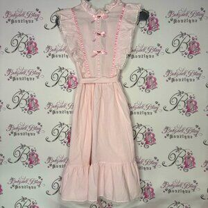 Vintage dress Victorian ruffle frill ribbon 🎀 bows waist tie up belt pink white